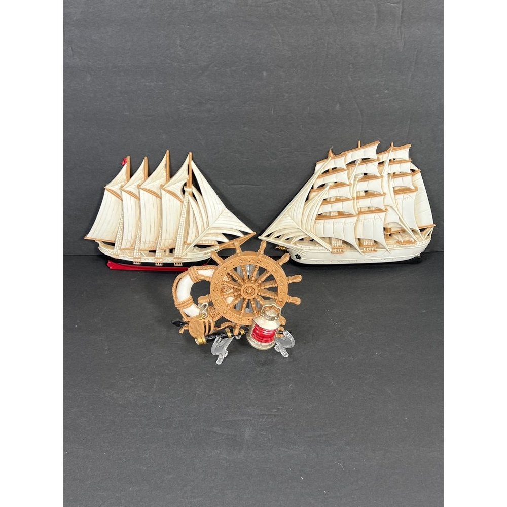 Vtg Burwood Nautical Clipper Ships Wheel Wall Decor 3 Set 3D Nautical Wall Art